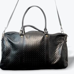 Premier Club Overnight Bag MMXIII Black Woven Faux Leather Duffle Travel 19x11